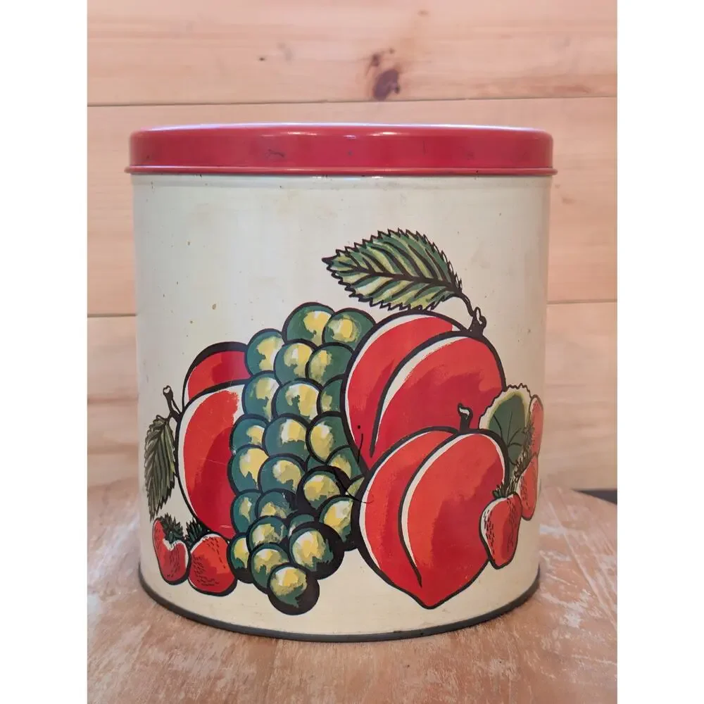 Vintage 1950s Ballonoff Fruit Nesting Canister Set Red Lids - MCM